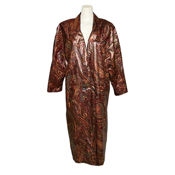 Nordic House Designs NYC Vintage Rain Coat Coated Canvas One Size Maroon Paisley - Picture 7 of 7